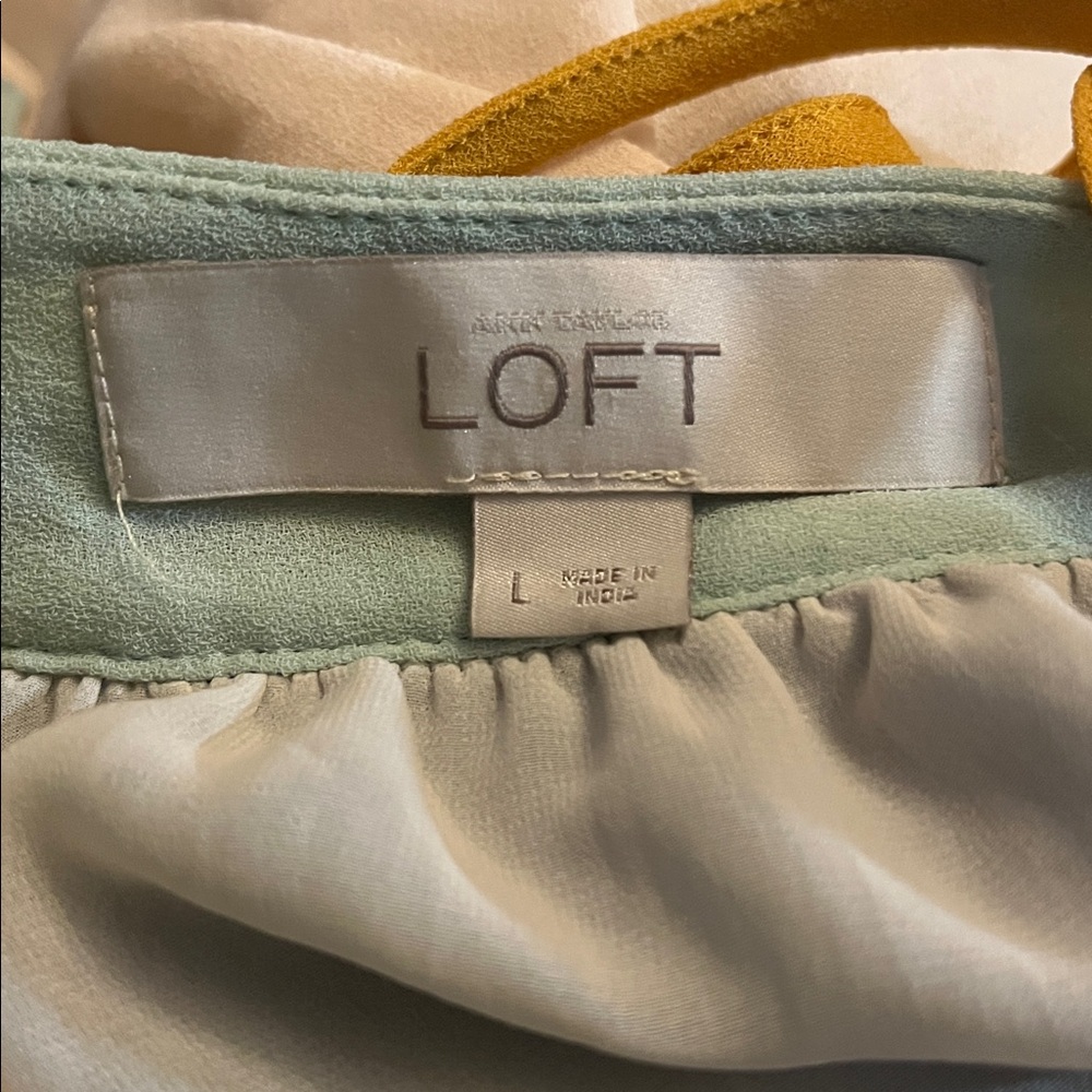 LOFT Sky Blue Cream Mustard Yellow Mint Green Colorblock Peplum Camisole Tank L - Picture 7 of 11